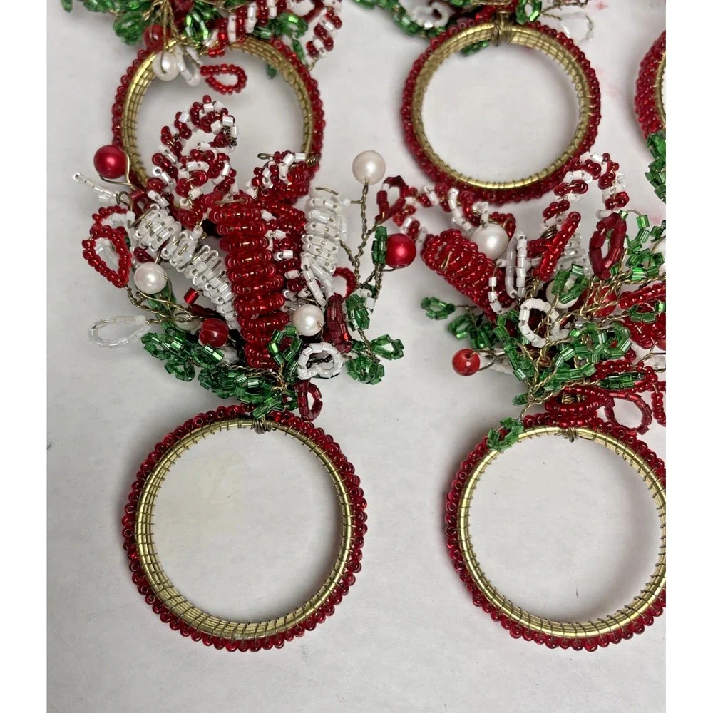 Beaded‎ Holiday Christmas Napkin Ring Holders Set Of 8